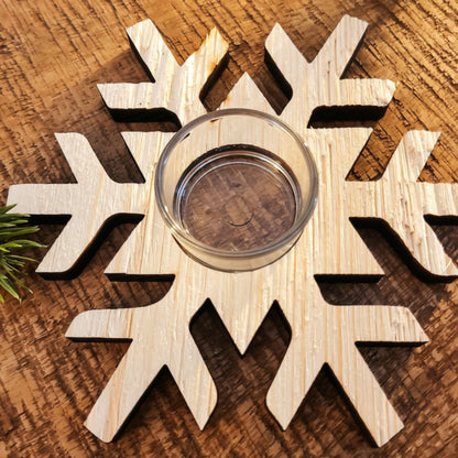 3er Set Teelichthalter Holz Weihnachten – Baum, Schneeflocke oder Stern